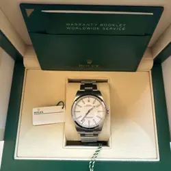 ROLEX OYSTER PERPETUAL WHITE 39MM STAINLESS STEEL WATCH 114300 BOX AND PAPERS