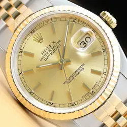 ROLEX MENS DATEJUST 16233 CHAMPAGNE DIAL 18K YELLOW GOLD STAINLESS STEEL WATCH