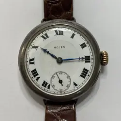 RARE 1930S ROLEX STERLING SILVER MENS WATCH TRENCH STYLE WORKING 33MM