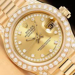ROLEX LADIES PRESIDENT 69178 FACTORY STRING DIAMOND 18K YELLOW GOLD WATCH