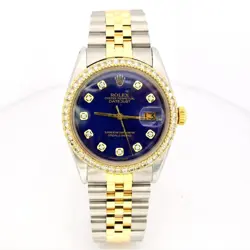 SECOND PAY - MENS 36MM SS/10K YELLOW GOLD JUBILEE DIAMONDS BEZEL BLUE DIAL WATCH