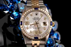 ROLEX DATEJUST 36 MM WHITE MOTHER OF PEARL DIAL DIAMOND & SAPPHIRE TWO TONE