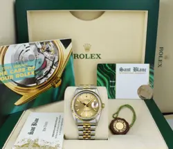 ROLEX 36MM 18KT GOLD & STAINLESS STEEL DATEJUST CHAMPAGNE INDEX 16233 SANT BLANC