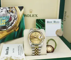 ROLEX 36mm 18kt Gold & Stainless Steel DateJust Champagne Index 16233 SANT BLANC