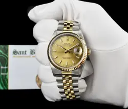 ROLEX 36mm 18kt Gold & Stainless Steel DateJust Champagne Index 16233 SANT BLANC