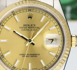 ROLEX 36mm 18kt Gold & Stainless Steel DateJust Champagne Index 16233 SANT BLANC
