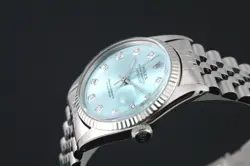 ROLEX DATEJUST 16014 CAL 3035 AUTOMATIC MEN`S ICE BLUE DIAMOND DIAL WATCH