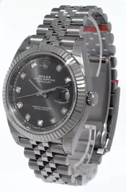 NOS ROLEX DATEJUST 41 STEEL 18K WG RHODIUM DIAMOND DIAL WATCH B/P '21 126334
