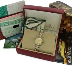 LADIES ROLEX OP DATEJUST REF. 69173 CHAMPAGNE DIAMOND DIAL FULL SET #W186312-1