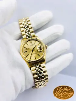 MENS ROLEX DATE 1503 SOLID 14K YELLOW GOLD WATCH JUBILEE BAND CHAMPAGNE DIAL