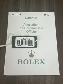 ROLEX GENUINE 16600 SEA DWELLER 2006 CERTIFICATE  PAPER Z SERIES 888 W/GREEN TAG