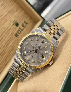 STEEL & 18CT GOLD ROLEX DATEJUST 36MM CUSTOM SILVER DIAMOND DIAL 16013