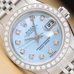 ROLEX LADIES DATEJUST 79174 ICE BLUE MOTHER OF PEARL 18K GOLD SS DIAMOND WATCH