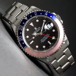 1998 ROLEX 16710 GMT MASTER II STAINLESS STEEL BOX & PAPERS, FADED BEZEL