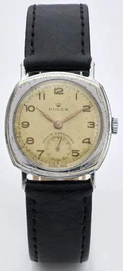 ROLEX 1947 WW2 ERA RARE GENTS VINTAGE CUSHION WATCH 29MM, DIAL PATINA, SERVICED