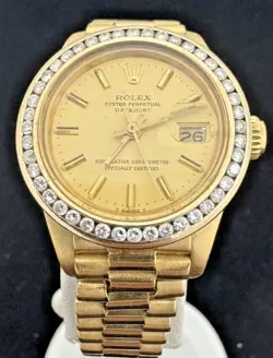 ROLEX 6917 LADIES 18K GOLD DATEJUST PRESIDENT DIAMOND BEZEL WATCH