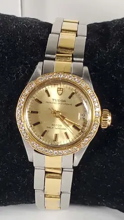 LADY ROLEX TUDOR PRINCESS DATE SS DIAMOND BEZEL WRIST WATCH #041224-4