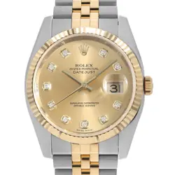 ROLEX DATEJUST 10P DIAMOND 116233G CHAMPAGNE GOLD V NUMBER SECOND HAND MENS