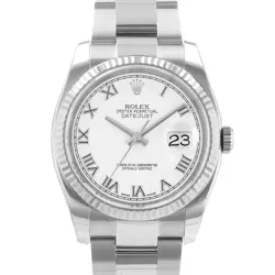 ROLEX DATEJUST 36 116234 WHITE ROMAN FLUTED BEZEL STEEL OYSTER MENS WATCH