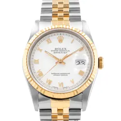 ROLEX DATEJUST 36 16233 WHITE ROMAN STEEL YELLOW GOLD JUBILEE MENS WATCH