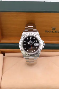 2005 ROLEX MENS EXPLORER II 16570 GMT | BOX + PAPERS | NO HOLES CASE