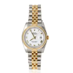 ROLEX DATE 116233 18K GOLD &  GOLD BEZEL Z SERIAL WHITE ROMAN WITH BOX & TAGS