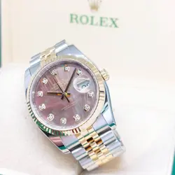 ROLEX 36MM 18K HALF YELLOW GOLD MOP BIG DIAMONDS DIAL DATEJUST REF: 116233