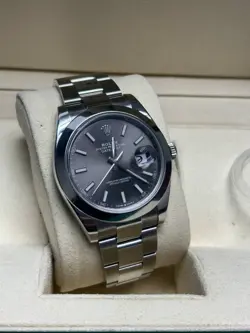 ROLEX DATEJUST 126300 RHODIUM GRAY OYSTER BRACELET WITH SILVER BEZEL 41 MM
