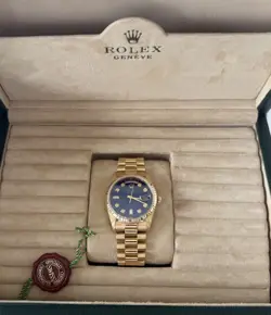 ROLEX DAY-DATE 18K YELLOW GOLD 18238 PRESIDENT DOUBLE QUICKSET BLUE DIAMOND DIAL