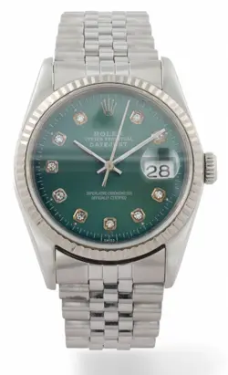 1989 ROLEX DATEJUST 36 JUBILEE WHITE GOLD FLUTED BEZEL GREEN DIAMOND DIAL  16234