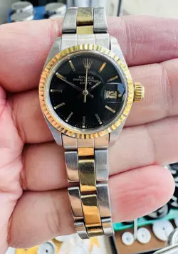 ROLEX DATE REF 6917 LADIES 14K/SS BLACK DIAL 26MM WATCH