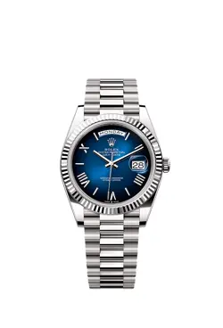 ROLEX DAY-DATE 36MM WHITE GOLD BLUE DIAL OYSTER BRACELET WATCH 128239