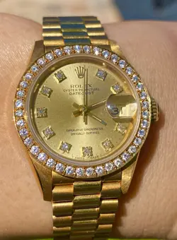 ROLEX DATEJUST PRESIDENT 69138 18K GOLD WATCH FACTORY DIAMOND DIAL BEZEL