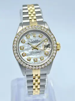 ROLEX DATEJUST 26MM TWO TONE 69163 MOP DIAMOND DIAL DIAMOND BEZEL JUBILEE GOLD
