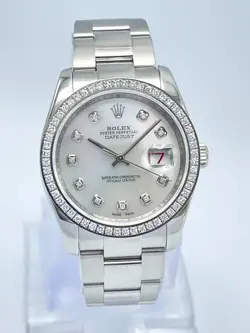 ROLEX DATEJUST 116200 36MM PEARL MOP DIAMOND DIAL & DIAMOND BEZEL OYSTER PAPERS
