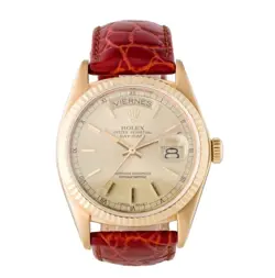 RARE ROLEX DAY-DATE 18038 LEATHER BAND WITH GOLD BEZEL