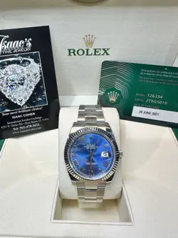 ROLEX DATEJUST 126334 STEEL BLUE DIAL OYSTER BAND 41 MM