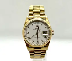 ROLEX DAY-DATE 36MM 18238 YELLOW GOLD , WHITE CAROUSEL, ROMAN NUMERAL DIAL