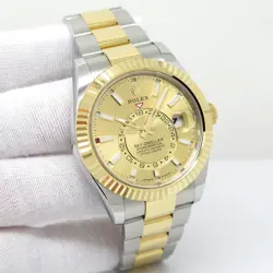 ROLEX 336933 SKYDWELLER 18K/SS WITH CHAMPAGNE DIAL ON OYSTER