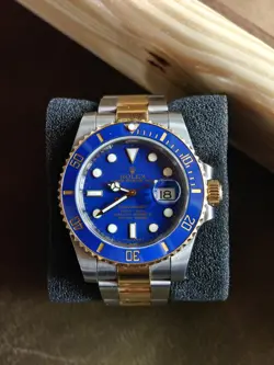 ROLEX SUBMARINER 116613LB FLAT BLUE STEEL GOLD OYSTER BRACELET WITH PAPERS 40MM
