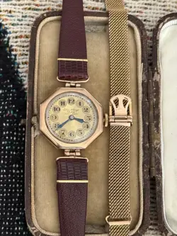 VINTAGE ROLEX DUNKLINGS TELEPHONE DIAL 9CT GOLD ENGRAVED COCKTAIL WATCH WITH BOX