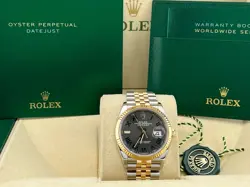 ROLEX DATEJUST 126233 WIMBLEDON 36MM 18K YELLOW GOLD STAINLESS STEEL BOX RECEIPT
