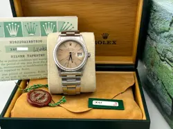 ROLEX DATEJUST 16220 SILVER TAPESTRY DIAL STAINLESS STEEL BOX PAPER 36MM