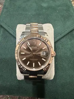 ROLEX DATEJUST  ROSE AND SILVER OYSTER BRACELET WITH CHOCOLATE DIAL 41MM