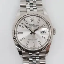 2023 MINT ROLEX 126234 DATEJUST 36MM STEEL 18K WHITE GOLD SILVER DIAL WATCH