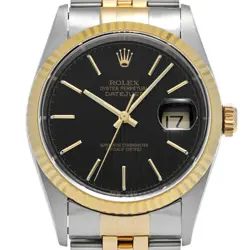 ROLEX 4/1  DATEJUST 16233 NUMBER 1997 MANUFACTURED BLACK WATCH WRISTWATCH R45_03
