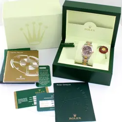 ROLEX MIDSIZE DATEJUST 178341 CHOCOLATE DIAL DIAMOND BEZEL STEEL 18K GOLD SERV C