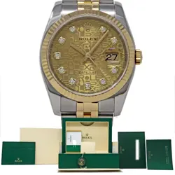 ROLEX DATEJUST 36MM STEEL GOLD FACTORY CHAMPAGNE JUBILEE DIAMOND 116233  #2308-2