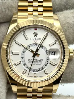 ROLEX SKYDWELLER WHITE DIAL YELLOW GOLD JUBILEE BRACELET 336938 BOX & PAPERS '25