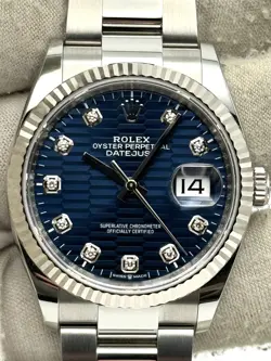 ROLEX DATEJUST 36MM BLUE MOTIF DIAMOND DIAL STAINLESS STEEL OYSTER 126234 B&P 24